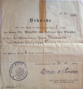 Urkunde des Eisernen Kreuzes 2. Klasse. 30.10.1918